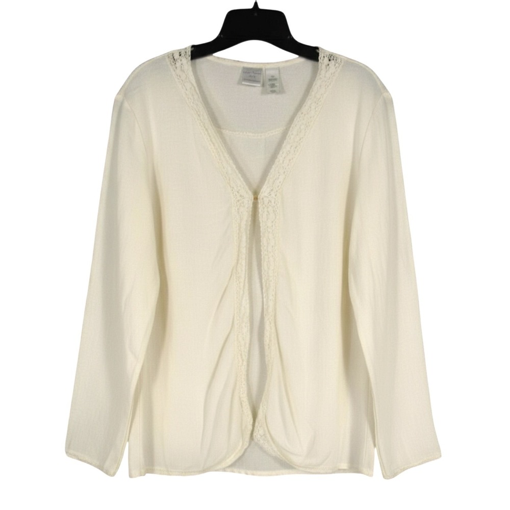 EMMA JAMES Liz Claiborne IVORY Twill LACE TRIM Hook & Eye 2FER CARDIGAN/TANK 18W